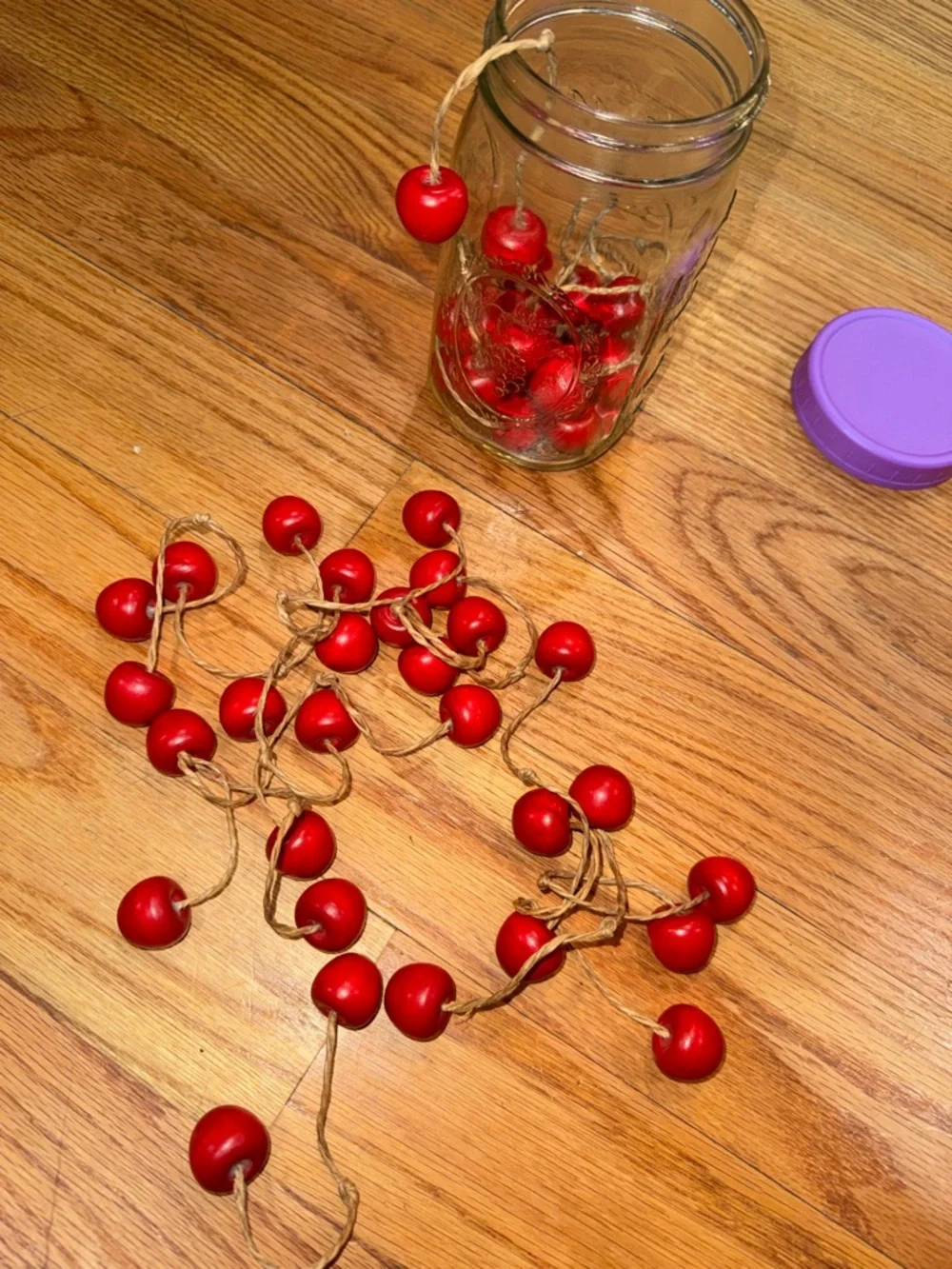 Red Wooden Cherry Bead Garland on Natural Twine Assortment